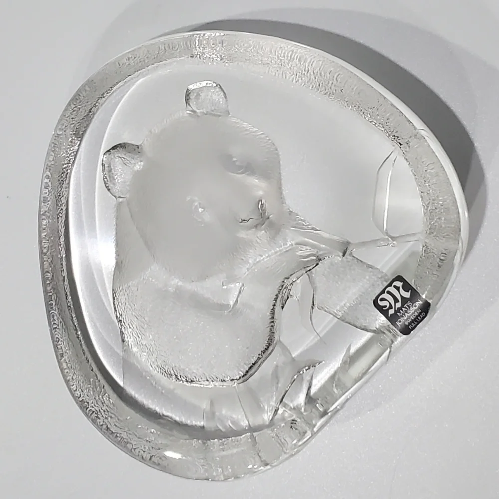 Mats Jonasson Sweden 🇸🇪 Lead Crystal Panda 🐼 4 1/2" Art Glass Signed Numbered - Picture 2 of 16